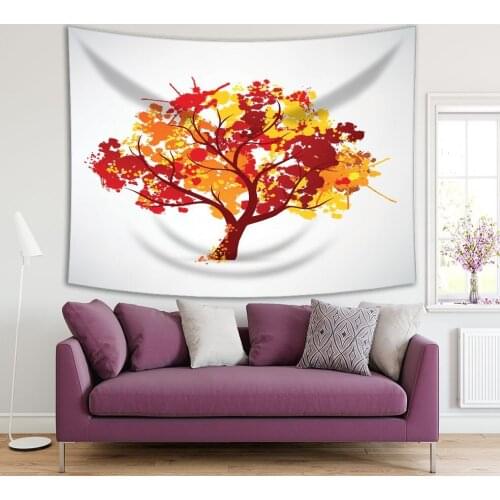 Tapestry Colorful Autumn Tree Golden Leaves in Red Yellow Orange Brown Seasonal Artwork Printed