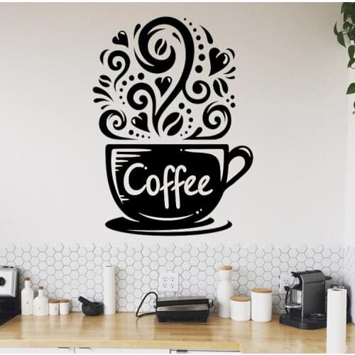Coffee Cups Kitchen Wall Tea Sticker Vinyl Decal Art Restaurant Pub Decor Love Art Wall Stikcers Removable DK-172
