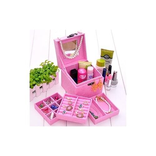 Jewelry Box Large Capacity Three Layers Flock Jewelry Storage Boxes Multi Colors Available Jewelry Boxes