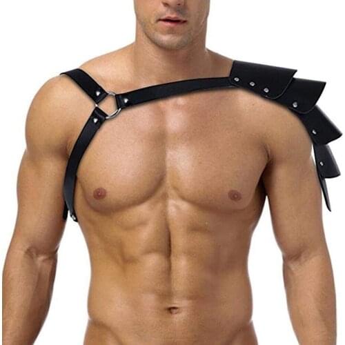 Leather Fetish Men Sexual Shoulder Harness Belt BDSM Gay Body Bondage Cage Chest Harness Erotic Rave Gay Clothes for Adult Sex