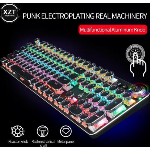 Retro Punk Mechanical Keyboard Gamer Keyboard Backlit Keyboard Punk keycap 104 Keys USB Wired Gaming Keyboards RGB Backlit For