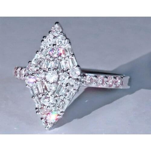 Fashion Shine Geometric Rhombic Crystal AAA White Zircon Ring For Women Exquisite Elegant Silver Color Party Rings Free Shipping