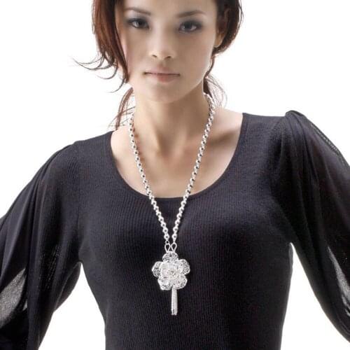 Fashion Vintage 100% 925 Sterling Silver Necklace For Women Gifts Beautiful Big Peony Pendant Necklace Choker Fine Jewelry