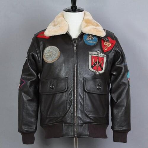 AVIREX FLY Fur Collar Motorcycle Biker Jacket G1 Air Force Genuine Leather Jacket Men Cowskin Bomber Jacket Real Leather Coat