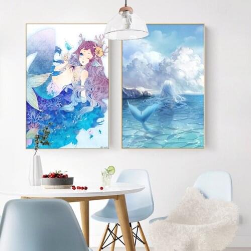 Painting by numbers art paint by number Hand-painted cartoon version of mermaid home corridor decorative painting