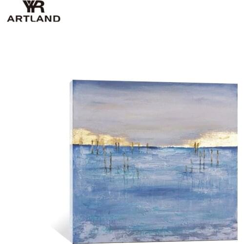 Nordic design wall posters blue gold foil picture for home decoration Hand painted oil painting on canvas for living room sofa