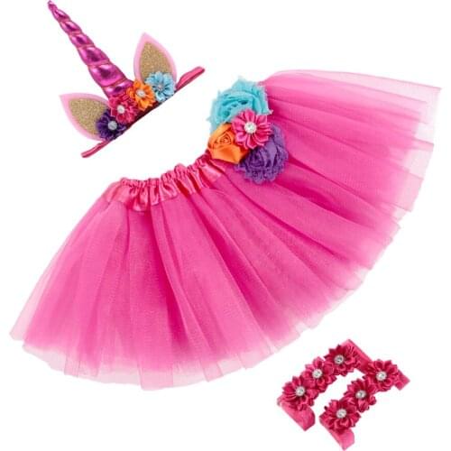 New 0~2 Years Newborn Unicorn Horn Headbands Tutu Dress with Sandals Sets Kids Photo Shoot Party Birthday Gift