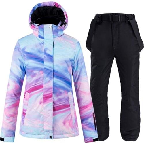 New Warm Colorful Ski Suit Women Waterproof Windproof Skiing and Snowboarding Jacket Pants Set Female Outdoor Snow Costumes