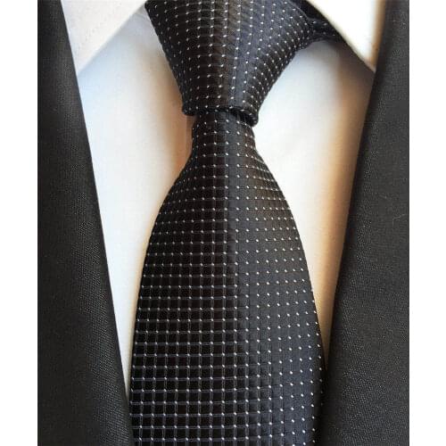 8cm Gentlemen Black Formal Tie Jacquard Woven Necktie with Checkers Pattern