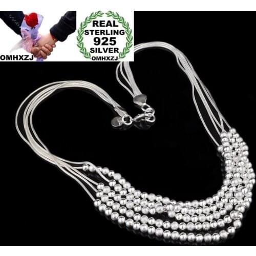 OMHXZJ Wholesale Personality Fashion OL Woman Girl Party Gift Silver Multi Beads Lines 925 Sterling Silver Pendant Necklace NC49