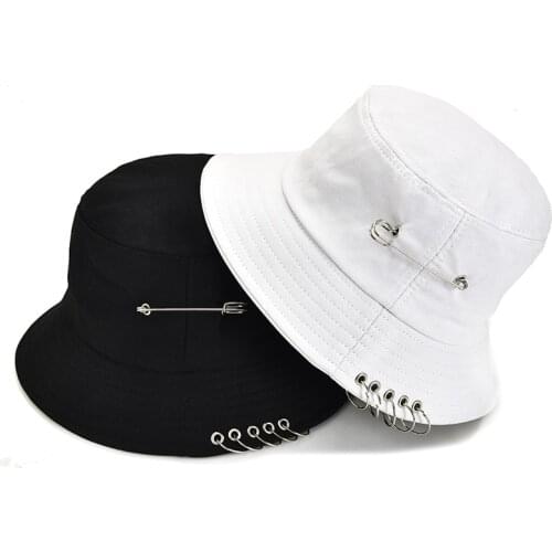 Fashion Black White 2021 Summer k pop bob Ring bucket Hat Women Men panama Fishing Fisherman Hat Hip Hop
