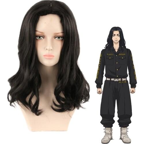Tokyo Revengers Keisuke Baji Black Curly Wig Cosplay Costume Heat Resistant Synthetic Hair Men Women Carnival Party Wigs