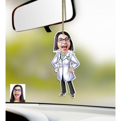 Personalized Women 'S Doctor Caricature Of Wood Car Rearview Mirror ornament