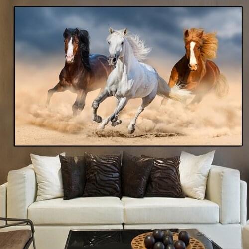 Three Running Horse Poster Wild Animals Oil Painting on Canvas Posters and Prints Wall Art Picture for Living Room Unframed