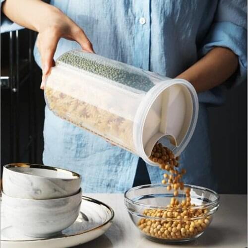 3/4Grids Rotating Plastic Kitchen Food Container Cereal Storage Container Box Airtight Container Storage Case Flour Grain Storag