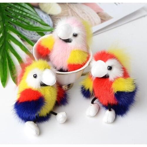 Mink parrot plush toy key chain bag pendant car accessories lady gift childrens toy simulation animal educational toy