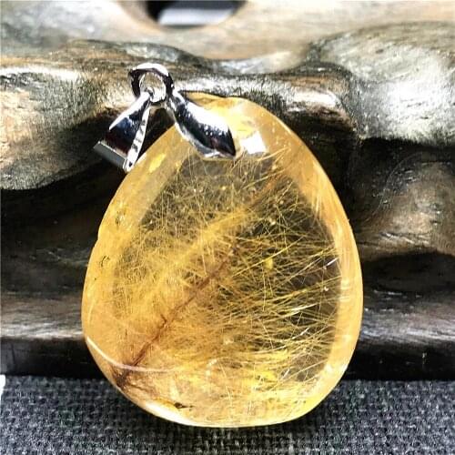 Real Natural Gold Rutilated Pendant For Woman Lady Man 26x21x12mm Beads Gemstone Reiki Crystal Necklace Pendant Jewelry AAAAA