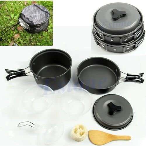 Portable Camping Cookware Backpacking Cooking Picnic Bowl Pot Pan 8pcs/Set 62KF