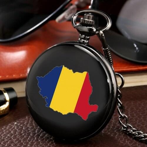 Blue Yellow Red ro rou Romania flag of romanian Punk Watch Romania Map Shaped Quartz Pocket Watch Chain Jewelry Souvenir Gifts