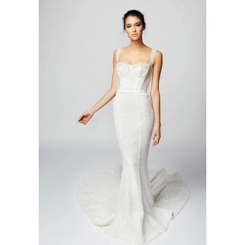 Eslieb Design Beading Belt Wedding Dress Beading Line Applique Mermaid Bridal Dress Vestito da sposa Straps Sweetheart HQ080