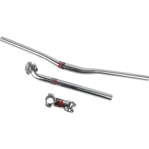Bicycle Aluminium Alloy Red Logo Handlebar Seat Post Three Piece Set UNO Mountain Bike 7/17 Degree Stem Silver