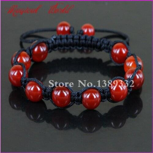 High Quality Carnelian Beads Macrame Bracelet Handmade Braiding Adjustable Bracelet Red Nature Gems Beads Bracelet Bangle