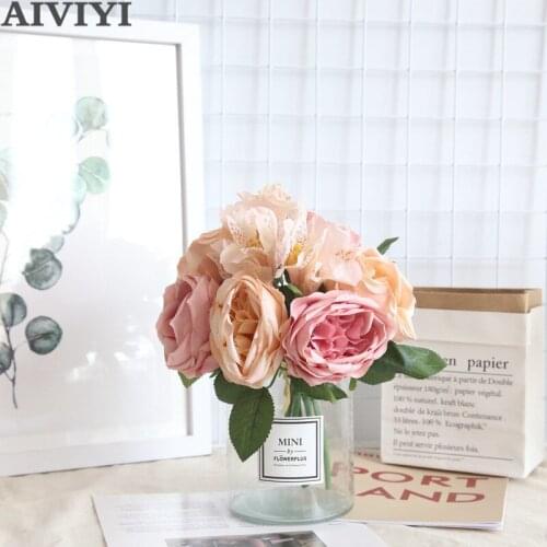 High quality artificial flower round rose and lily silk artificial flower holiday party supplies family artificial decoration