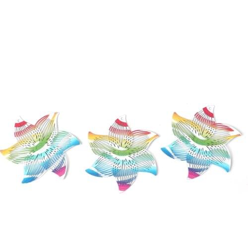 Iron Based Alloy Enamel Painting Pendants Feather Green Multicolor Filigree 60mm(2 3/8") x 27mm(1 1/8"), 5 PCs