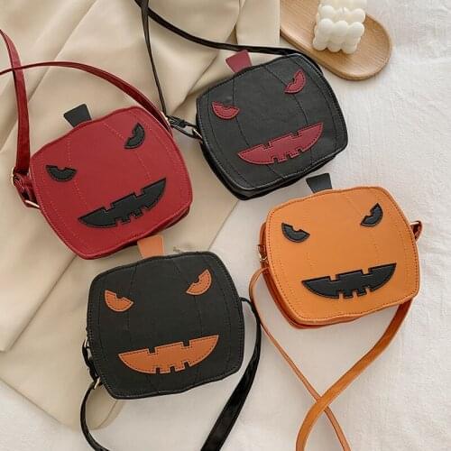 Women Pumpkin Mini Shoulder Bag Halloween Square Cross-body Bag PU Leather Kids Girl Coin Purse Small Wallet Keys Card Holder