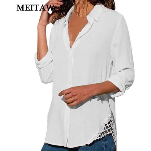 Vintage Irregular Chiffon Blouse Shirt 2020 Casual Solid Long Sleeve Loose Splice Blouse Plus Size Women Office Tops