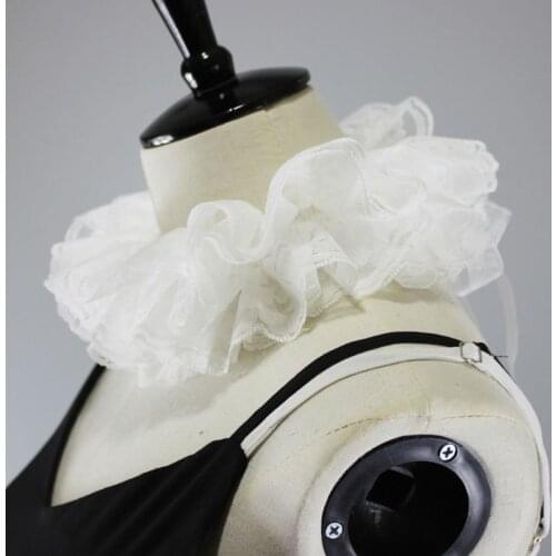 Womens Elizabethan Neck Ruff Tulle Scarf Fancy Dress Layered White Floral Lace Detachable Fake Collar Victorian Halloween