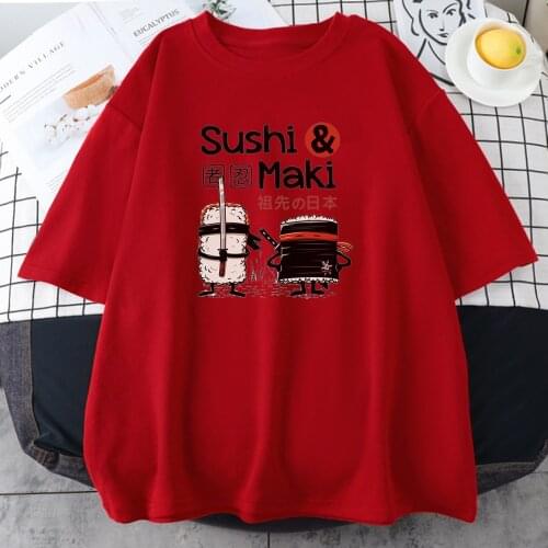 Sushi Maki Ninja Kawaii Funny Printing Women T-shirts Summer Retro Clothing Oversize o-Neck T shirt Cool Style Female Tshirts
