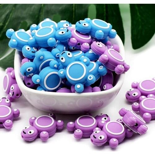 Cute-idea 10pcs Silicone Beads Animal Shape Of Mini Turtle Teething Pacifier sensory Toy BPA Free DIY Chewable Baby Teether