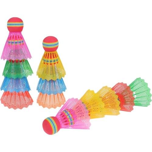 12 PCS Badminton EVA Head Nylon Badminton Feathers for Game Sport Entertainment with Transparent Barrel Rainbow Ball