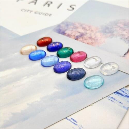 20pcs/lot Colorful 10x14mm Oval Flatback Resin Gold Flake Cabochon Beads for DIY Bracelet Tray Bezel Jewelry Making Findings