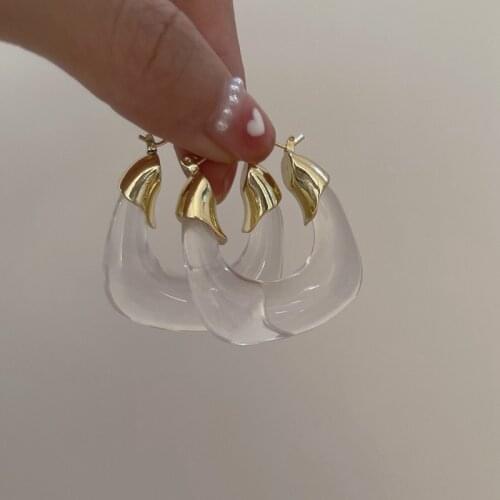 2021 new Golden Metal Transparent Resin Circle Geometric Round Hoop Earrings For Women Girls Travel Party aesthetic Jewelry