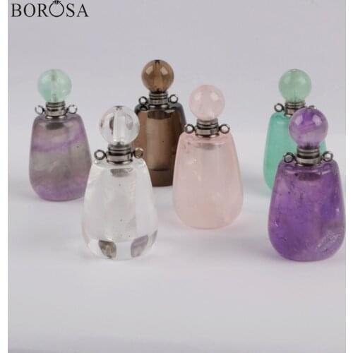 BOROSA 3Pcs Natural Gems Stone Perfume Bottle Connector White Quartz Fluorite Essential Oils Bottle Jewelry WX1193