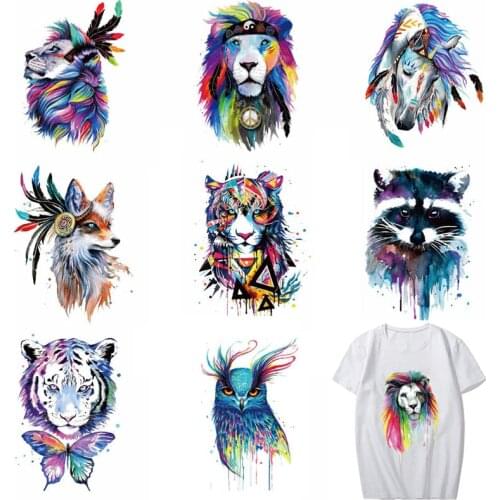 3D Colorful Lovely Animals On Heat Transfer Stickers Kids Clothing Stripes T-shirt Thermal Patches Decal DIY Accessory Appliques