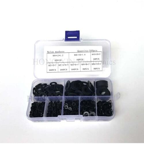 500pcs/set nylon washer black Flat washers Plastic Nylon Washer kit Assortment Set M2/M2.5/M3/M4/M5/M6/M8/M10