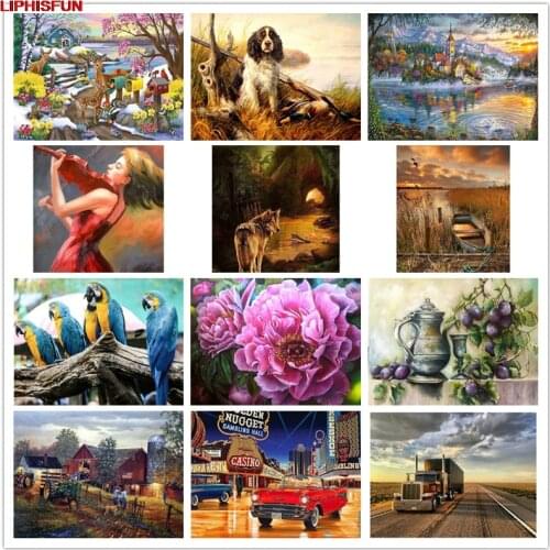 5D Full Drill Diy Diamond Painting Cross Stitch Resin Square/round Diamond Embroidery Scenic cartoon portrait bird dog flower