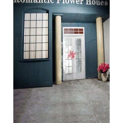 5x7ft Stone Floor Blue House Flowers Photography Backdrops Photo Props Studio Background