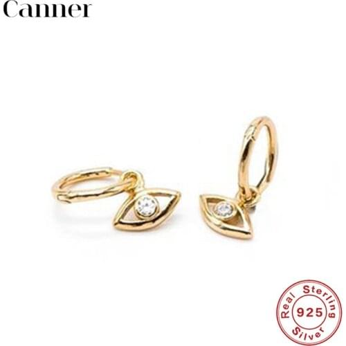 CANNER Real 925 Sterling Silver Creative Fashion New Eyes Hoop Earrings Small Minimalist Zircon Earrings Women Best Gift Jewelry