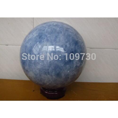 Free shipping AA+ NATURAL pretty BLUE CALCITE CRYSTAL SPHERE BALL HEALING +STAND size 7~ 11 cm
