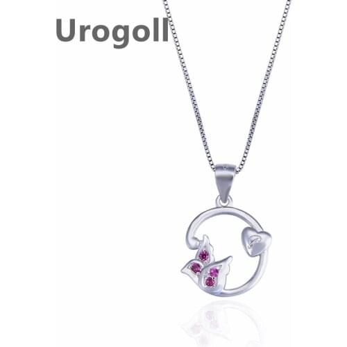 Noble Women Pure 925 Sterling Silver Necklaces Butterfly And Love Heart Shape Zircon Pendant Necklaces Chain Jewelry Accessory