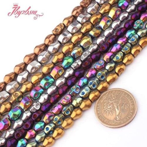 Natural Hematite Skull Bead 8x10/6x8mm Loose Stone Beads For DIY Necklace Bracelets Earrings Jewelry Making 15" Free Shipping