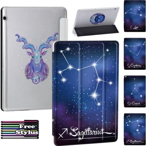Tablet Case for Huawei MediaPad T3 10 9.6-inch/MediaPad T5 10 10.1-inch Constellation Series Leather Stand Tri-fold Cover Case