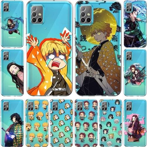 Case For Samsung Galaxy A51 A21s A52 A71 A12 A31 A41 A32 A02s A22 Transparent Soft Phone Cover Cartoon Demon Blade Anime