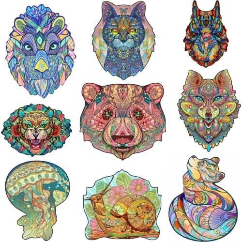 Cute Animals Wooden Puzzles Dog Cat For Children Educational Toys Adults Puzzles Games Customized Wooden Jigsaw DIY Crafts Gifts