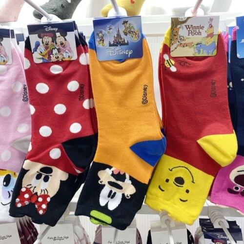 Disney 1pair Girl Socks cute Mickey Minnie cartoon 100% cotton socks new design boat socks casual soft socks 35-40