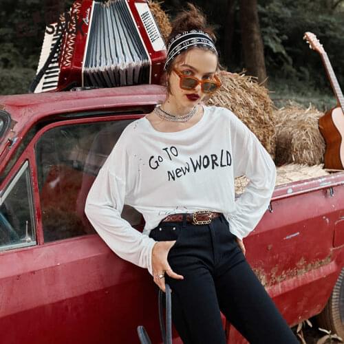 ELFSACK Harajuku Letter Print Casual Pullover T-Shirts Women,2021 Autumn Vintage Full Sleeve Female Basic Daily Graphic Tops